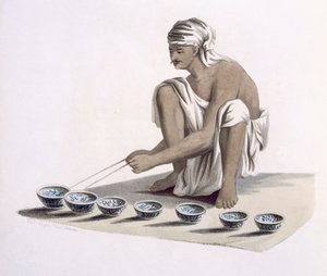 Jultrung：E. Ormeの「Costumes of India」からのハーモニカのようなサウンドを生成するために、さまざまなサイズのチャイナカップで演奏します。1804（カラーエッチング）
